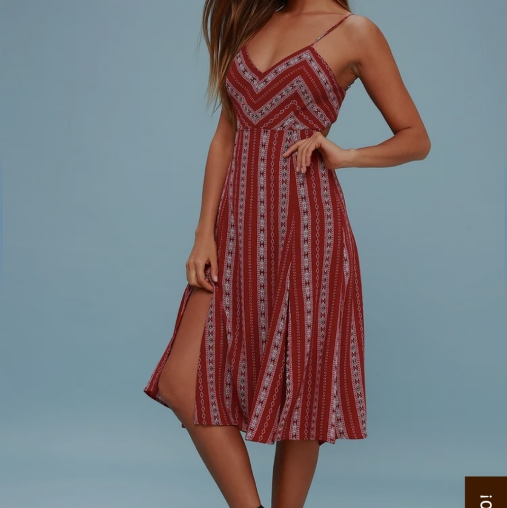 ☆NWT Lulus Calabash Rust Red Print Midi Dress XS☆